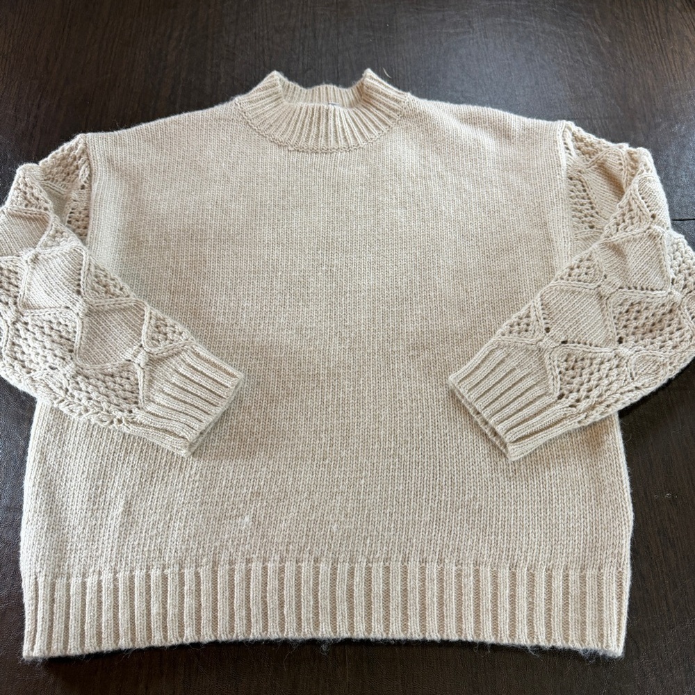 Grace + Karma Cream Textured Sleeve Knit Sweater - Women Sz XL